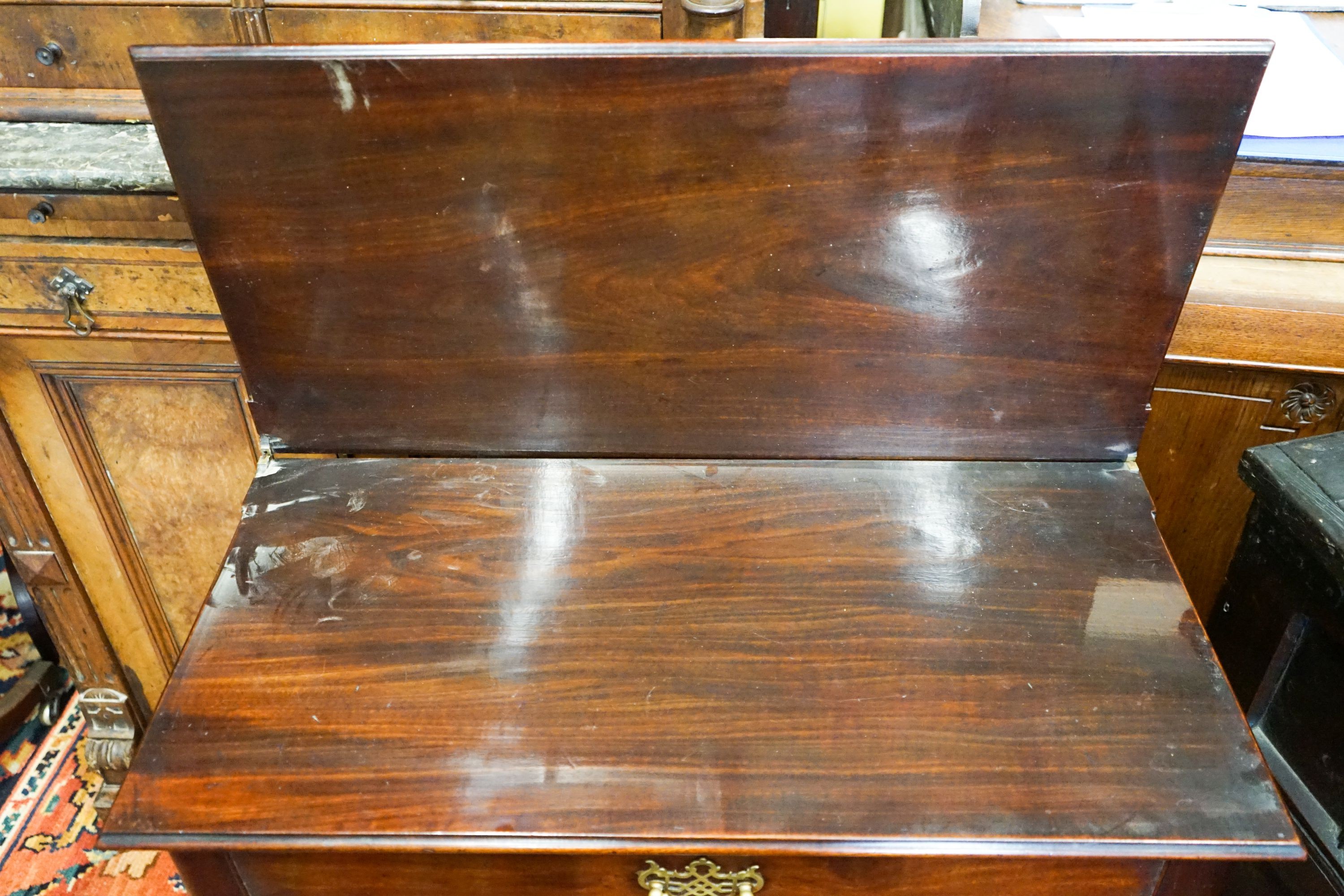 A George II Irish style rectangular folding tea table, width 76cm, depth 37cm, height 74cm